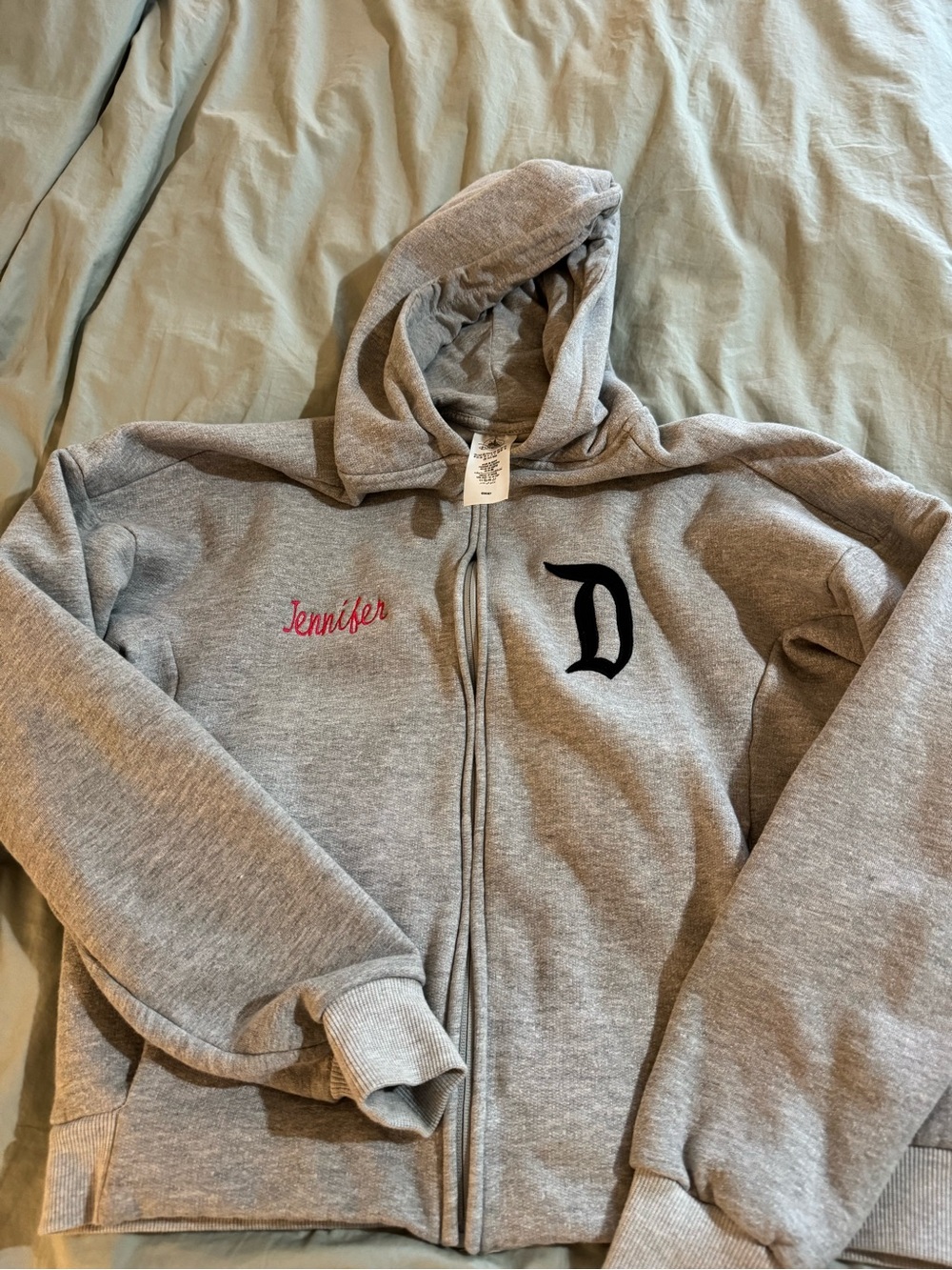 Grey Disneyland Logo Hoodie. Unisex xs. Name Jennifer embroidered on it. - Picture 2 of 6